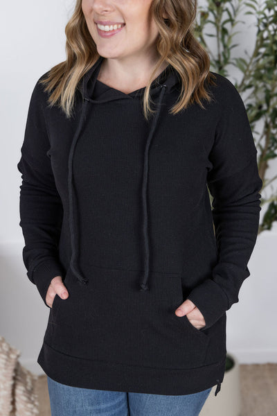 Kacey Ribbed Hoodie - Black-clothing-Authentically Radd Women's Online Boutique in Endwell, New York