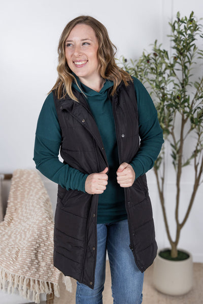 Harlow Long Vest - Black-clothing-Authentically Radd Women's Online Boutique in Endwell, New York