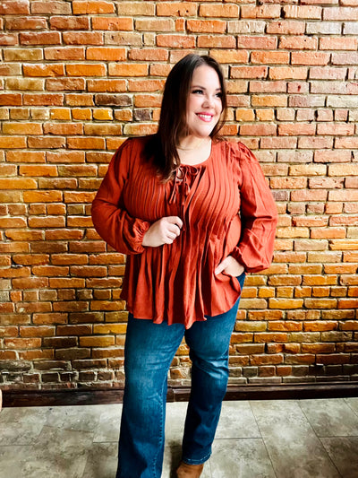 Copper Charm Pleated Blouse-Authentically Radd Women's Online Boutique in Endwell, New York