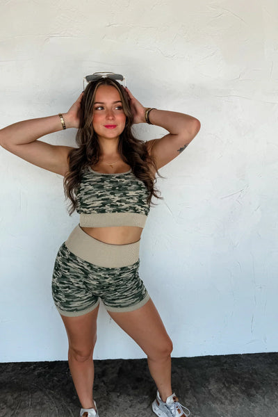 PREORDER: Camo Bra & Biker Short Set-Womens-Authentically Radd Women's Online Boutique in Endwell, New York