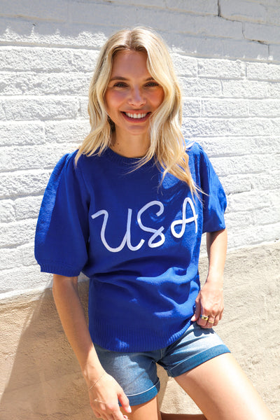 Party in the USA Top in Blue-Authentically Radd Women's Online Boutique in Endwell, New York