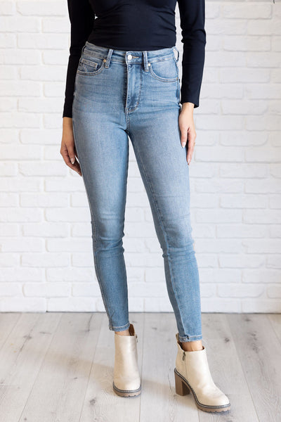 Justine High Rise Control Top Contrast Wash Skinny Jeans-Womens-Authentically Radd Women's Online Boutique in Endwell, New York