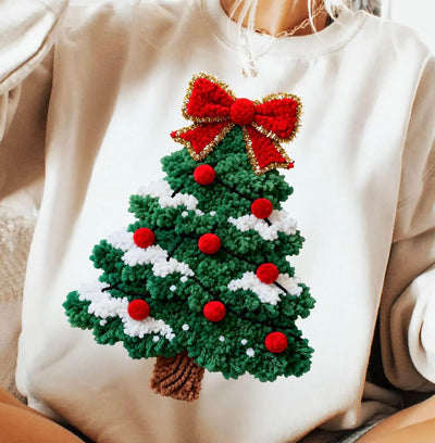 Faux Tufted Christmas Tree Graphic Tee and Sweatshirt-Womens-Authentically Radd Women's Online Boutique in Endwell, New York