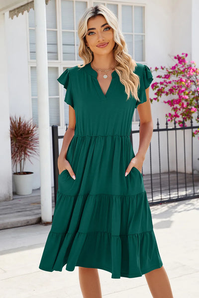 Ruched Notched Cap Sleeve Dress-Authentically Radd Women's Online Boutique in Endwell, New York