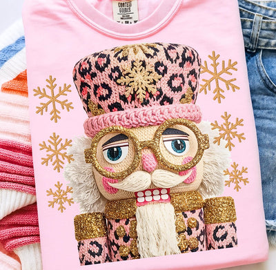 Pink Leopard Nutcracker Graphic Tee and Sweatshirt-Womens-Authentically Radd Women's Online Boutique in Endwell, New York
