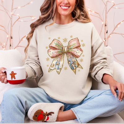 Coquette Nativity Scene Graphic Tee and Sweatshirt-Womens-Authentically Radd Women's Online Boutique in Endwell, New York