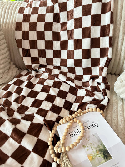 RTS Brown Checkered Throw Blanket-Authentically Radd Women's Online Boutique in Endwell, New York