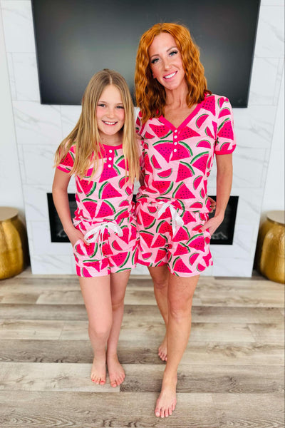 PREORDER: Matching Short Pajamas in Watermelon-Womens-Authentically Radd Women's Online Boutique in Endwell, New York