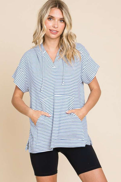 Culture Code Striped Short Sleeve Hooded Top-Authentically Radd Women's Online Boutique in Endwell, New York