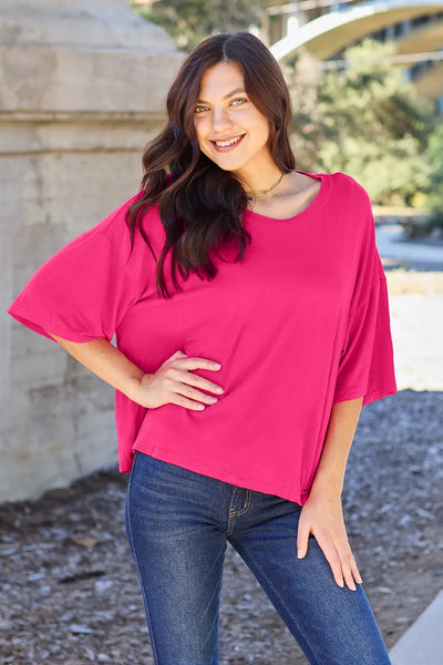 Round Neck Drop Shoulder T-Shirt-Authentically Radd Women's Online Boutique in Endwell, New York