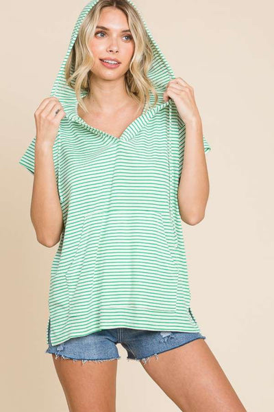 Culture Code Striped Short Sleeve Hooded Top-Authentically Radd Women's Online Boutique in Endwell, New York