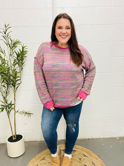 Bring Joy Magenta Multicolor Textured Waffle Knit Sweater-Authentically Radd Women's Online Boutique in Endwell, New York