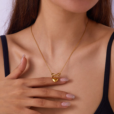 Bow and Heart Necklace-Authentically Radd Women's Online Boutique in Endwell, New York