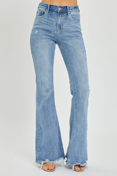 Risen Full Size High Rise Frayed Hem Flare Jeans-Authentically Radd Women's Online Boutique in Endwell, New York