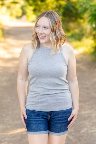 Tara Ribbed Tank - Grey-Tops-Authentically Radd Women's Online Boutique in Endwell, New York