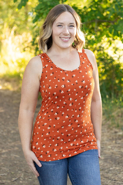 Luxe Crew Tank - Micro Rust Floral-tanks-Authentically Radd Women's Online Boutique in Endwell, New York