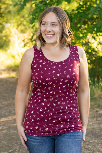 Luxe Crew Tank - Micro Burgundy Floral-tanks-Authentically Radd Women's Online Boutique in Endwell, New York