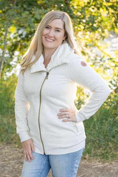 Quinn ZipUp Cowl - Oatmeal-Sweatshirt-Authentically Radd Women's Online Boutique in Endwell, New York