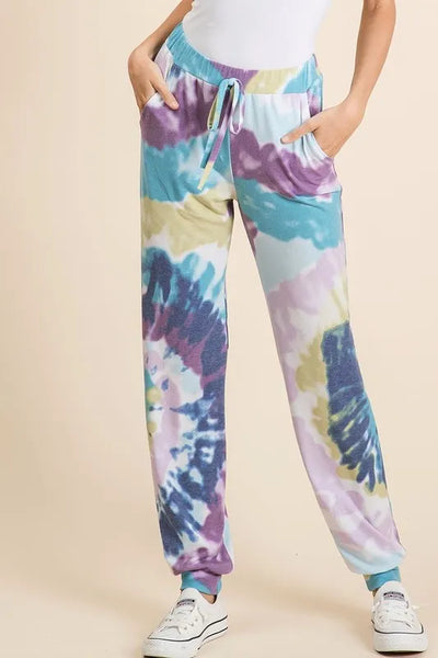 BiBi Tie Dye French Terry Casual Pants-Authentically Radd Women's Online Boutique in Endwell, New York
