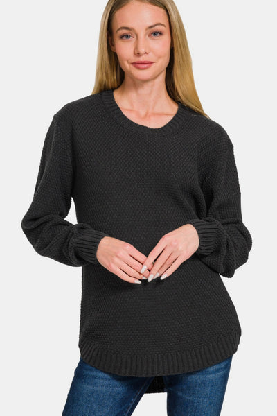 Zenana Full Size Round Neck Long Sleeve Curved Hem Sweater-Authentically Radd Women's Online Boutique in Endwell, New York