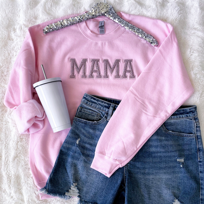 PREORDER: Mama Embroidered Glitter Sweatshirt in Pink-Womens-Authentically Radd Women's Online Boutique in Endwell, New York