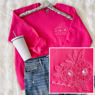 PREORDER: Floral Sketch Mama Embroidered Sweatshirt in Assorted Colors-Womens-Authentically Radd Women's Online Boutique in Endwell, New York