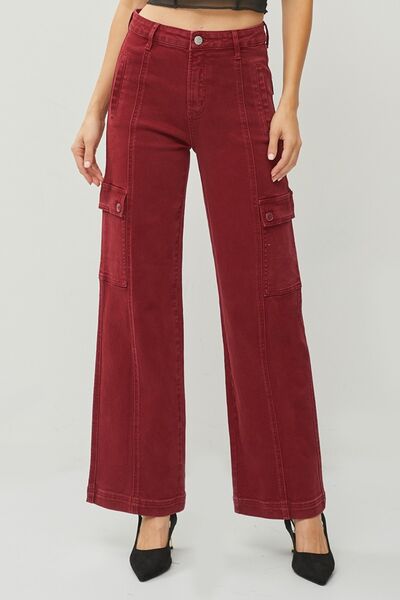 RISEN Full Size High Rise Wide Leg Cargo Jeans-Authentically Radd Women's Online Boutique in Endwell, New York