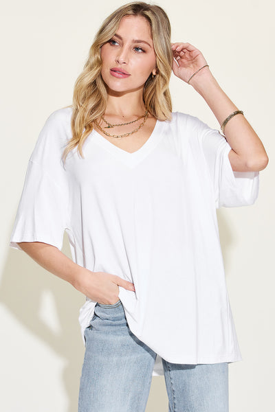 Basic Bamboo V-Neck Drop Shoulder T-Shirt-Authentically Radd Women's Online Boutique in Endwell, New York