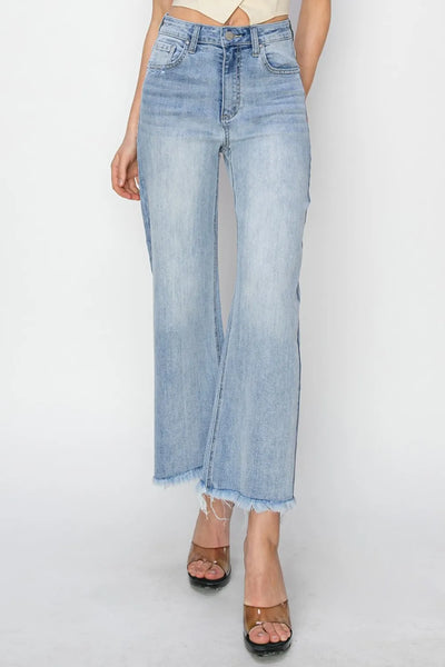 RISEN High Rise Crop Wide Fray Hem Jeans-Authentically Radd Women's Online Boutique in Endwell, New York