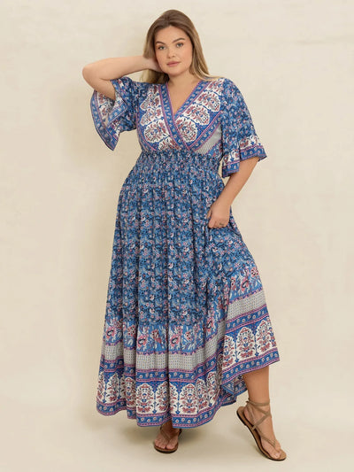 Plus Size Printed Surplice Half Sleeve Dress-Authentically Radd Women's Online Boutique in Endwell, New York