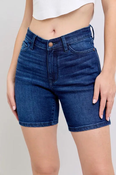 Judy Blue Dark Denim Bermuda Shorts – Classic Cutoff Energy, Perfect Stretch-Authentically Radd Women's Online Boutique in Endwell, New York