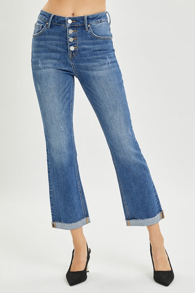 RISEN Button Fly Cropped Bootcut Jeans-Authentically Radd Women's Online Boutique in Endwell, New York