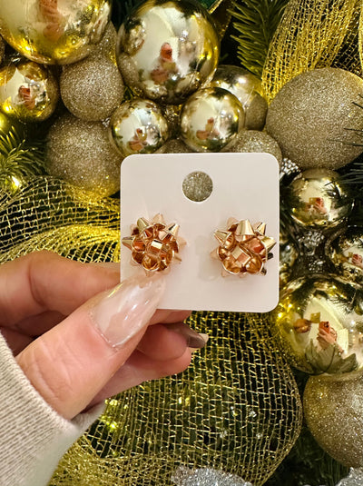 RTS Gold Christmas Bow Earrings-Authentically Radd Women's Online Boutique in Endwell, New York