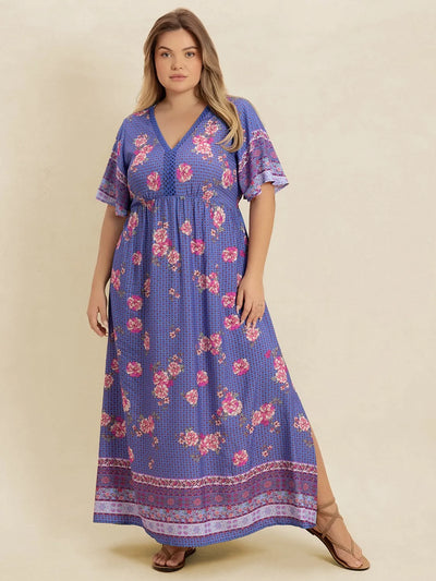 Plus Size Printed V-Neck Flutter Sleeve Dress-Authentically Radd Women's Online Boutique in Endwell, New York