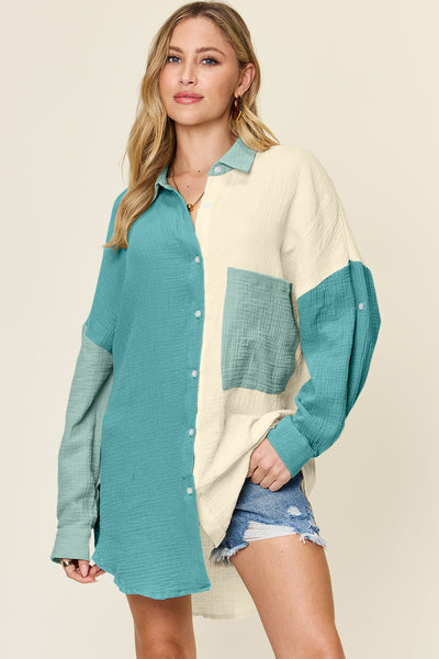 Color Block Camp shirt-Authentically Radd Women's Online Boutique in Endwell, New York