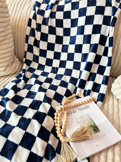 Navy Checkered Throw Blanket-Authentically Radd Women's Online Boutique in Endwell, New York