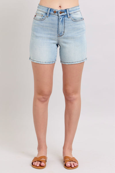 Judy Blue Full Size 2 Button Denim Shorts with Pockets Plus Size-Denim-Authentically Radd Women's Online Boutique in Endwell, New York