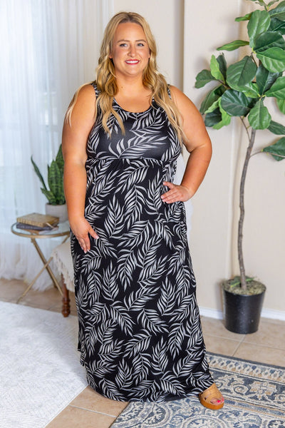 IN STOCK Samantha Maxi Dress - Black Leaves-dress-Authentically Radd Women's Online Boutique in Endwell, New York