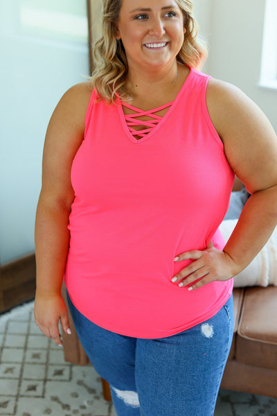 Criss Cross Tank - Neon Pink-Authentically Radd Women's Online Boutique in Endwell, New York