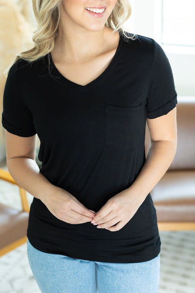 IN STOCK Sophie Pocket Tee - Black-Shirts-Authentically Radd Women's Online Boutique in Endwell, New York