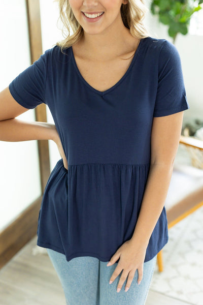 IN STOCK Sarah Ruffle Top - Navy-Tops-Authentically Radd Women's Online Boutique in Endwell, New York
