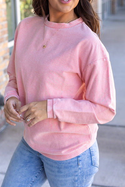 Catherine Corded Pullover - Coral-Pullover-Authentically Radd Women's Online Boutique in Endwell, New York