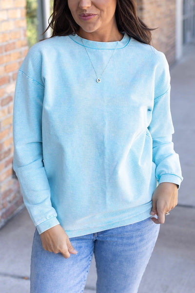 Catherine Corded Pullover - Ocean Blue-Pullover-Authentically Radd Women's Online Boutique in Endwell, New York