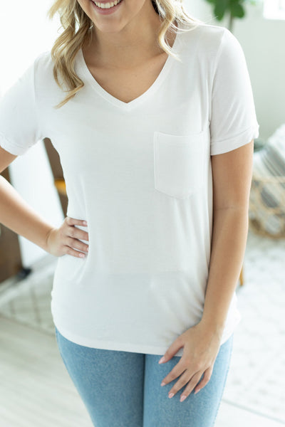 IN STOCK Sophie Pocket Tee - White-Shirts-Authentically Radd Women's Online Boutique in Endwell, New York