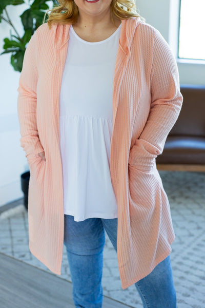Claire Hooded Waffle Cardigan - Peach-Cardigan-Authentically Radd Women's Online Boutique in Endwell, New York