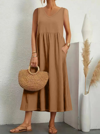 Full Size V-Neck Sleeveless Dress with Pockets Plus Size-Authentically Radd Women's Online Boutique in Endwell, New York