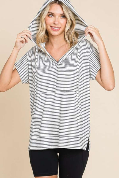 Culture Code Striped Short Sleeve Hooded Top-Authentically Radd Women's Online Boutique in Endwell, New York