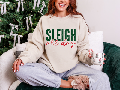 Sleigh All Day Green & Red Graphic Tee and Sweatshirt-Womens-Authentically Radd Women's Online Boutique in Endwell, New York