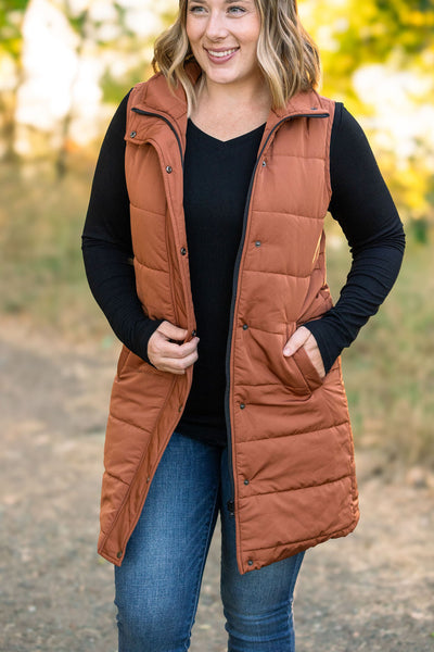 Harlow Long Vest - Cinnamon-clothing-Authentically Radd Women's Online Boutique in Endwell, New York