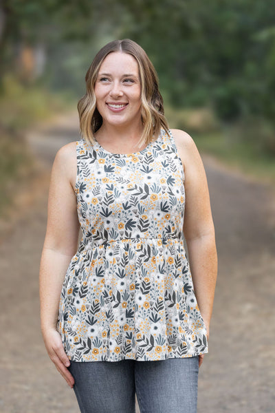 Renee Ruffle Tank - Boho Olive Floral-tanks-Authentically Radd Women's Online Boutique in Endwell, New York